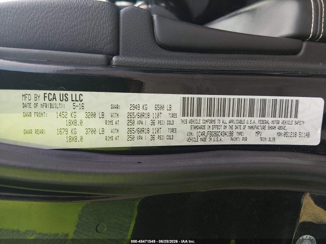 Продажа на аукционе авто 2016 Jeep Grand Cherokee Limited, vin: 1C4RJFBG9GC434198, номер лота: 45471549