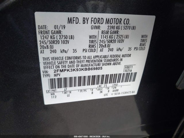 2FMPK3K93KBB69805 Ford Edge Titanium