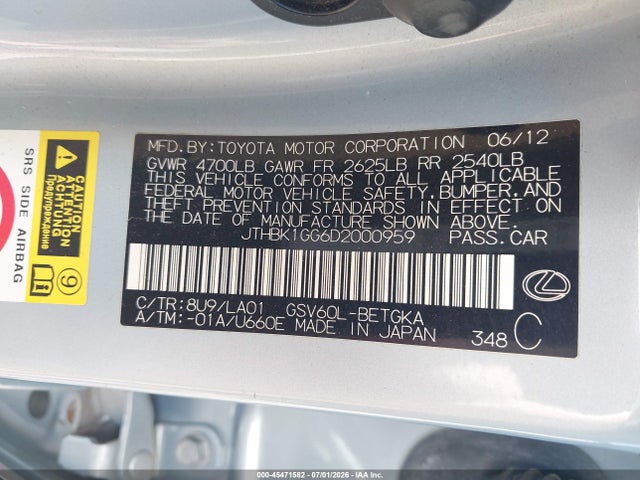 Продажа на аукционе авто 2013 Lexus Es 350, vin: JTHBK1GG6D2000959, номер лота: 45471582