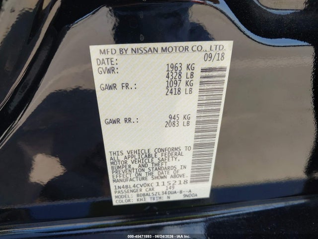 Nissan Altima 2.5 Sr 2019 1N4BL4CV0KC115218 Image 9