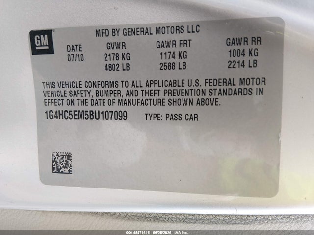 Aukcja sprzedaży 2011 Buick Lucerne Cxl, vin: 1G4HC5EM5BU107099, numer aukcji: 45471615