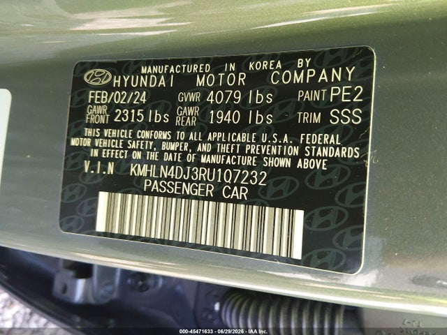 45471633 :رقم المزاد ، KMHLN4DJ3RU107232 vin ، 2024 Hyundai Elantra Hybrid Limited مزاد بيع