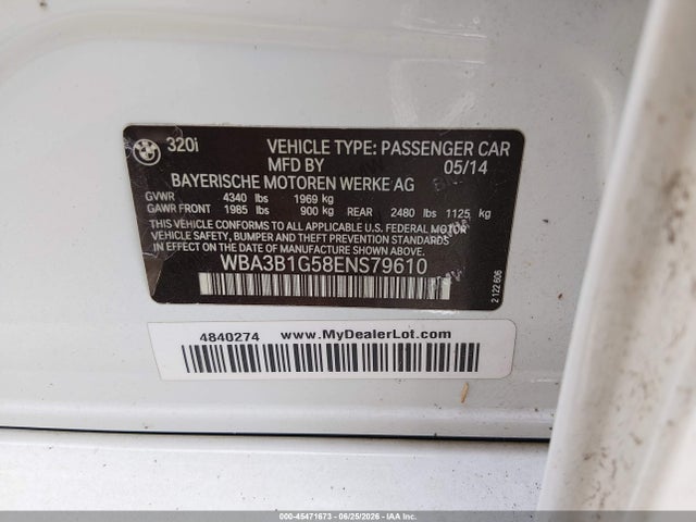 Aukcja sprzedaży 2014 Bmw 320i, vin: WBA3B1G58ENS79610, numer aukcji: 45471673