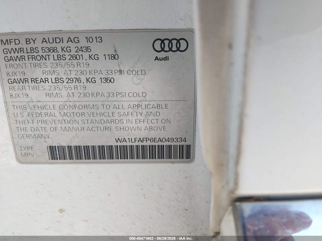 Продажа на аукционе авто 2014 Audi Q5 2.0t Premium, vin: WA1LFAFP6EA049334, номер лота: 45471682