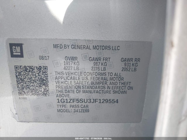 1G1ZF5SU3JF129554 Chevrolet MALIBU HYBRID
