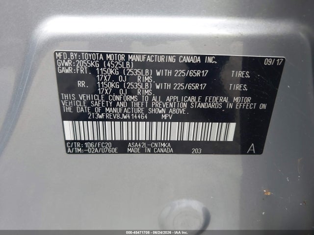 Продажа на аукционе авто 2018 Toyota Rav4 Xle, vin: 2T3WFREV8JW414464, номер лота: 45471708