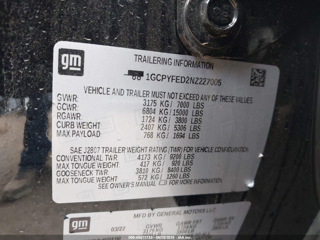 1GCPYFED2NZ227005 Chevrolet Silverado 1500 Ltd 4wd Short Bed Lt Trail Boss