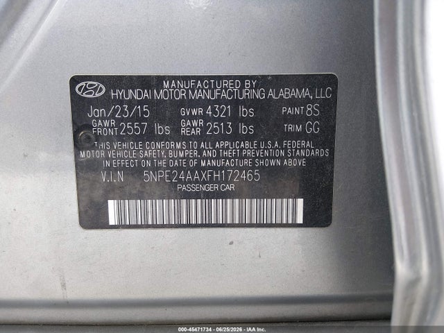 Продажа на аукционе авто 2015 Hyundai Sonata Eco, vin: 5NPE24AAXFH172465, номер лота: 45471734