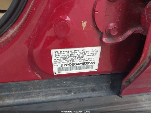 Aukcja sprzedaży 2002 Acura Mdx, vin: 2HNYD18642H538568, numer aukcji: 45471746