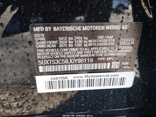 Продаж на аукціоні авто 2018 Bmw X3 M40i, vin: 5UXTS3C58J0Y98119, номер лоту: 45471795