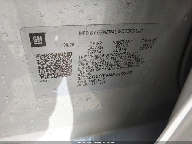 1G1ZD5ST6MF010379 Chevrolet Malibu Fwd Lt
