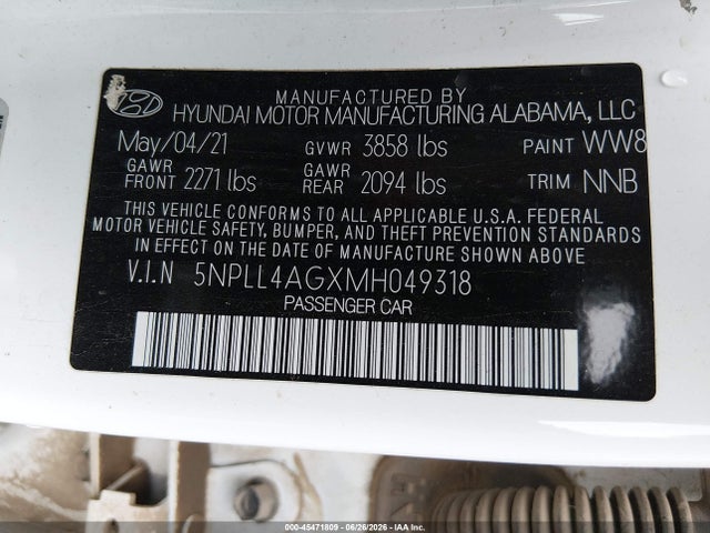 5NPLL4AGXMH049318 Hyundai ELANTRA SE