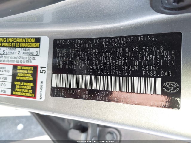 Toyota CAMRY LE 2022 4T1C11AKXNU719123 Image 9
