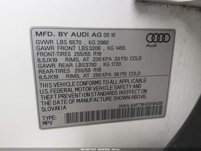 Aukcja sprzedaży 2017 Audi Q7 3.0t Premium, vin: WA1LAAF79HD019438, numer aukcji: 45471839