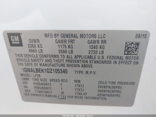 Chevrolet EQUINOX LS 2016 1GNALBEK1GZ105340 Image 9