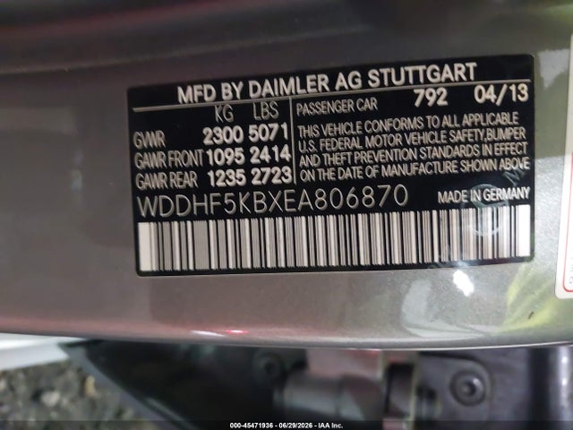 45471936 :رقم المزاد ، WDDHF5KBXEA806870 vin ، 2014 Mercedes-benz E 350 مزاد بيع