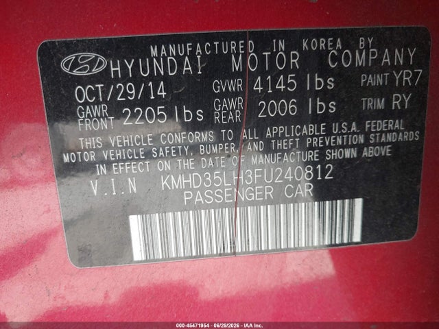 2015 Hyundai Elantra Gt მანქანა იყიდება აუქციონზე, vin: KMHD35LH3FU240812, აუქციონის ნომერი: 45471954