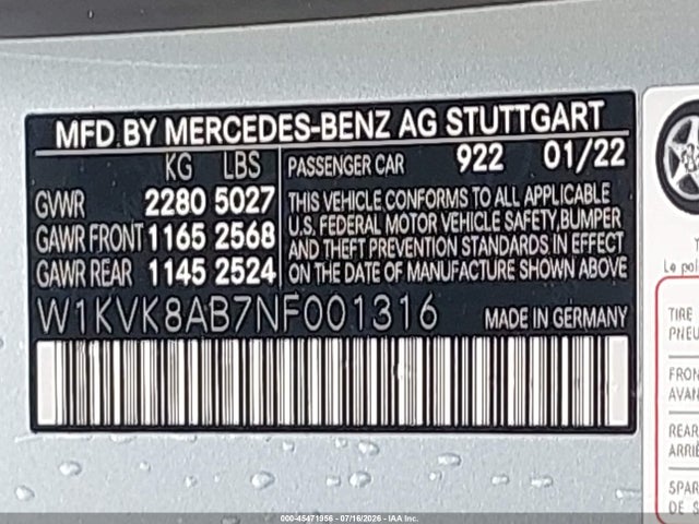 Продаж на аукціоні авто 2022 Mercedes-benz Amg Sl 55 4matic, vin: W1KVK8AB7NF001316, номер лоту: 45471956