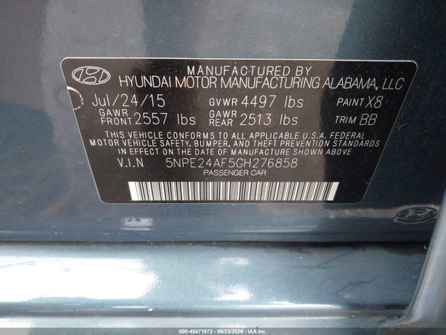 Продажа на аукционе авто 2016 Hyundai Sonata Se, vin: 5NPE24AF5GH276858, номер лота: 45471972