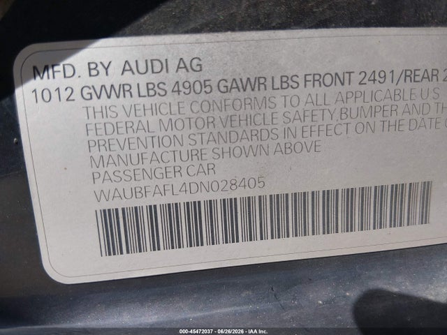 Aukcja sprzedaży 2013 Audi A4 2.0t Premium, vin: WAUBFAFL4DN028405, numer aukcji: 45472037