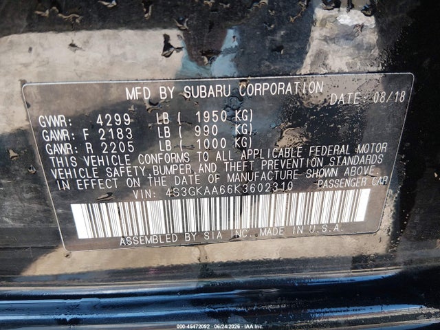 Aukcja sprzedaży 2019 Subaru Impreza 2.0i, vin: 4S3GKAA66K3602310, numer aukcji: 45472092