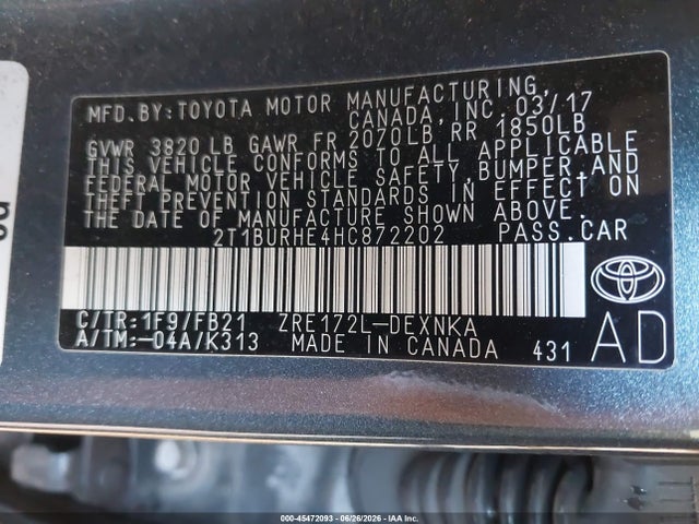 Toyota COROLLA LE 2017 2T1BURHE4HC872202 Image 9
