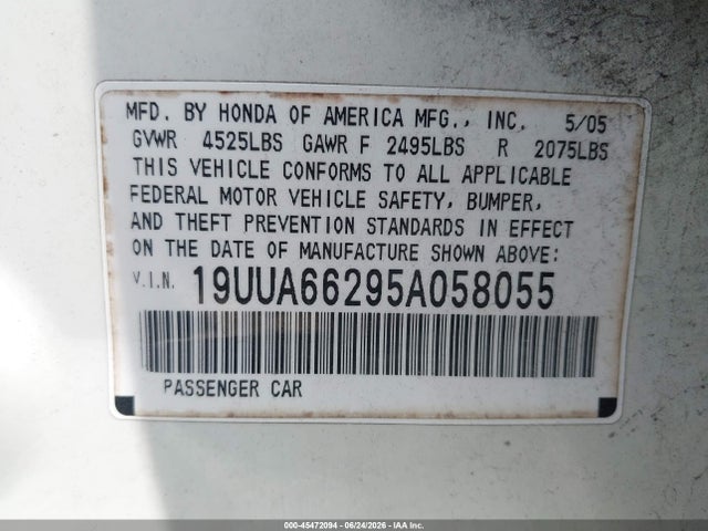 Продажа на аукционе авто 2005 Acura Tl, vin: 19UUA66295A058055, номер лота: 45472094