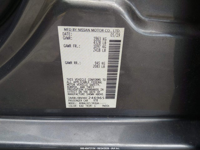Nissan Altima 2.5 S 2019 1N4BL4BVXKC246965 Image 9