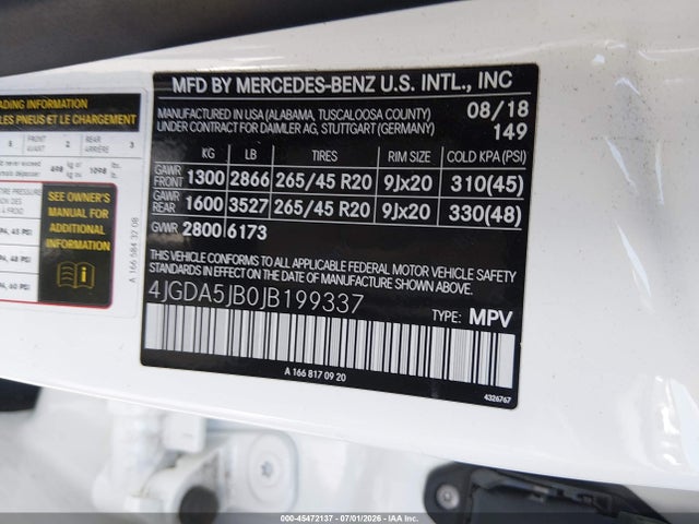 Продаж на аукціоні авто 2018 Mercedes-benz Gle 350, vin: 4JGDA5JB0JB199337, номер лоту: 45472137