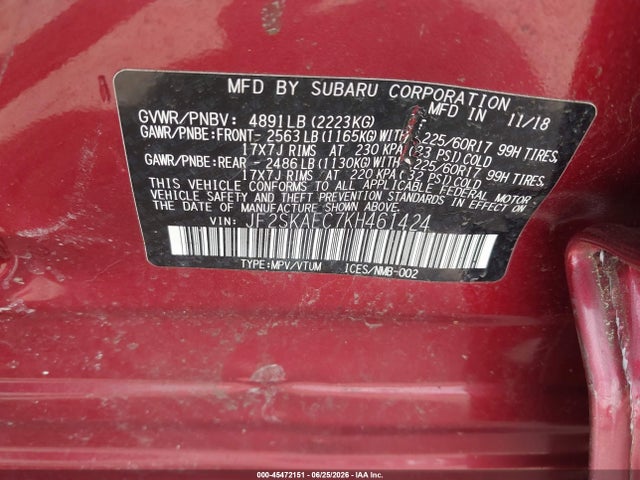 JF2SKAEC7KH461424 Subaru Forester Premium