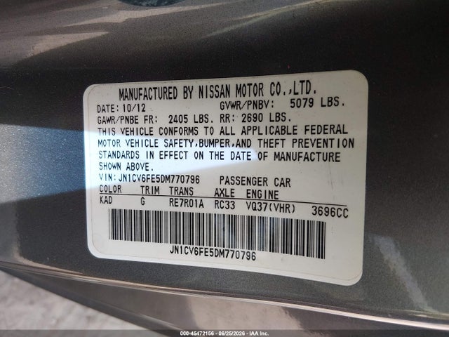 Продаж на аукціоні авто 2013 Infiniti G37, vin: JN1CV6FE5DM770796, номер лоту: 45472156