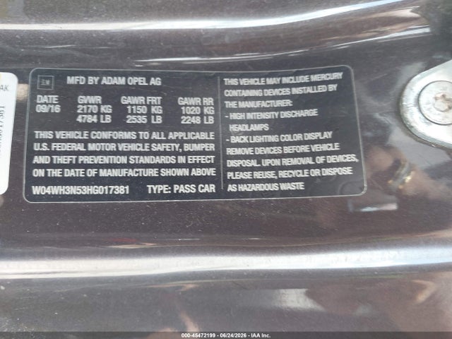 Продажа на аукционе авто 2017 Buick Cascada Premium, vin: W04WH3N53HG017381, номер лота: 45472199