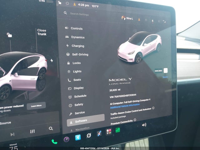 2025 Tesla Model Y Long Range Dual Motor Rear-wheel Drive მანქანა იყიდება აუქციონზე, vin: 7SAYGDED4SF313044, აუქციონის ნომერი: 45472204