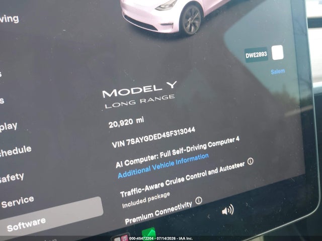 2025 Tesla Model Y Long Range Dual Motor Rear-wheel Drive მანქანა იყიდება აუქციონზე, vin: 7SAYGDED4SF313044, აუქციონის ნომერი: 45472204