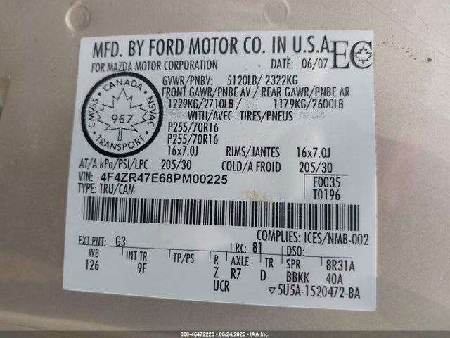 Aukcja sprzedaży 2008 Mazda B4000 Se, vin: 4F4ZR47E68PM00225, numer aukcji: 45472223