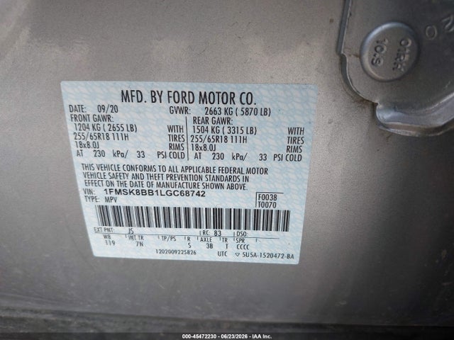 1FMSK8BB1LGC68742 Ford Explorer