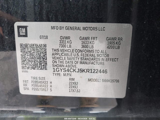 Продажа на аукционе авто 2019 Cadillac Escalade Premium Luxury, vin: 1GYS4CKJ5KR122446, номер лота: 45472249