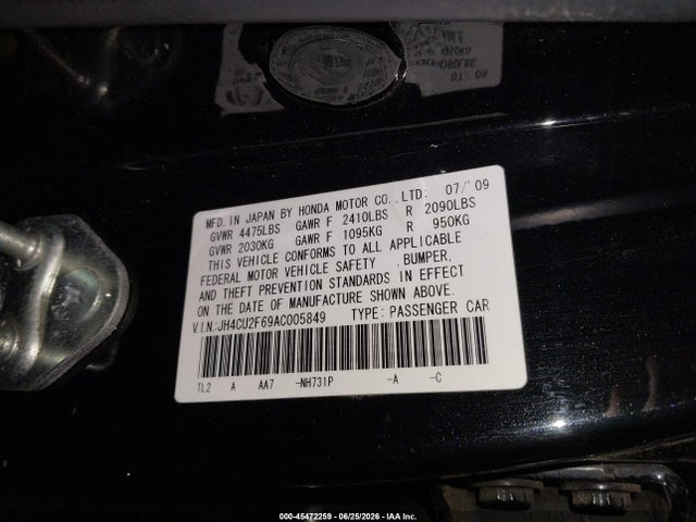 2010 Acura Tsx 2.4 მანქანა იყიდება აუქციონზე, vin: JH4CU2F69AC005849, აუქციონის ნომერი: 45472259
