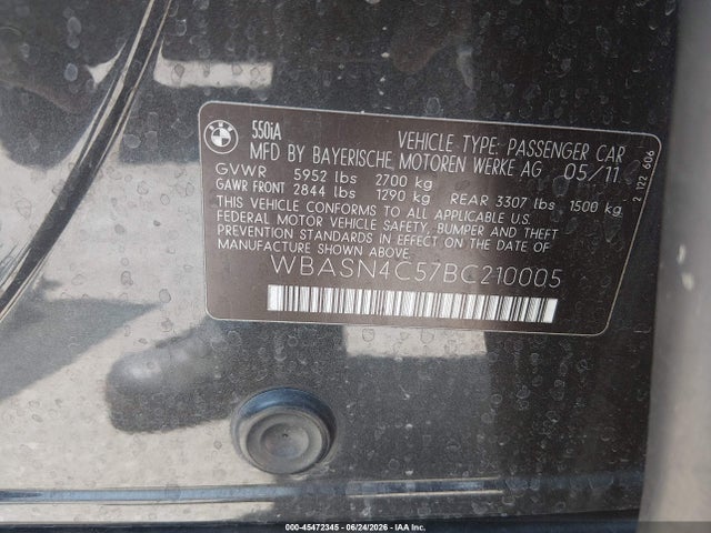 Продаж на аукціоні авто 2011 Bmw 550i Gran Turismo, vin: WBASN4C57BC210005, номер лоту: 45472345