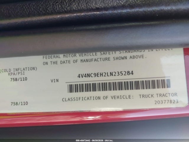Aukcja sprzedaży 2020 Volvo Vnl, vin: 4V4NC9EH2LN235284, numer aukcji: 45472442
