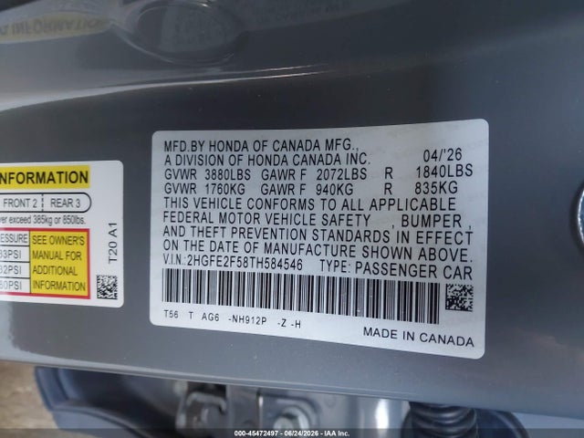 Honda Civic Sport 2026 2HGFE2F58TH584546 Image 9