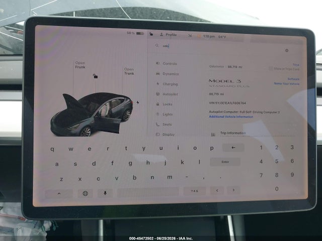 45472502 :رقم المزاد ، 5YJ3E1EA1LF806764 vin ، 2020 Tesla Model 3 Standard Range Plus Rear-wheel Drive/standard Range Rear-wheel Drive مزاد بيع