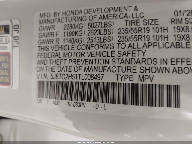 2026 Acura Rdx Technology მანქანა იყიდება აუქციონზე, vin: 5J8TC2H51TL008497, აუქციონის ნომერი: 45472509