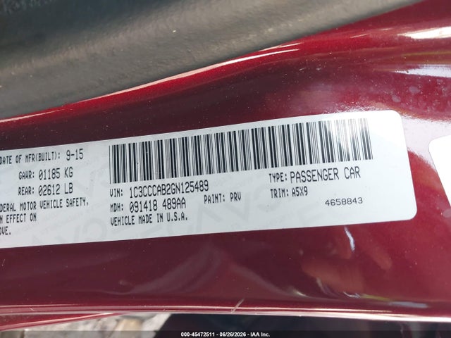 Aukcja sprzedaży 2016 Chrysler 200 Limited, vin: 1C3CCCAB2GN125489, numer aukcji: 45472511