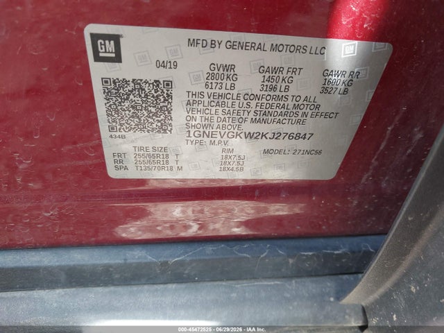 1GNEVGKW2KJ276847 Chevrolet Traverse 1lt