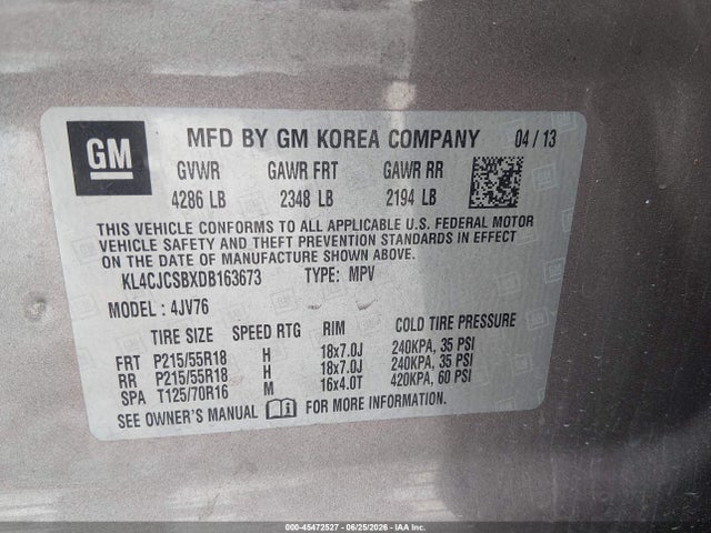Продажа на аукционе авто 2013 Buick Encore Leather, vin: KL4CJCSBXDB163673, номер лота: 45472527