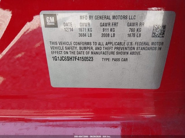 Chevrolet Sonic Lt Auto 2015 1G1JC6SH7F4150523 Image 9