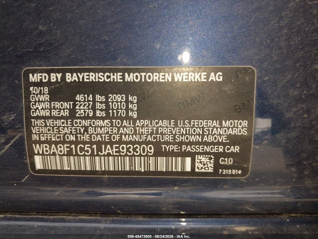 Aukcja sprzedaży 2018 Bmw 328d Xdrive, vin: WBA8F1C51JAE93309, numer aukcji: 45472600