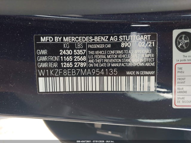 Продажа на аукционе авто 2021 Mercedes-benz E 350 4matic, vin: W1KZF8EB7MA954135, номер лота: 45472601
