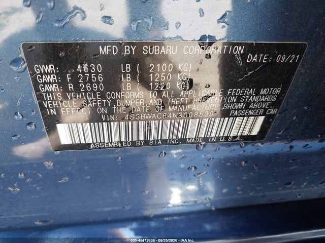 Subaru Legacy Premium 2022 4S3BWAC64N3008539 Image 9
